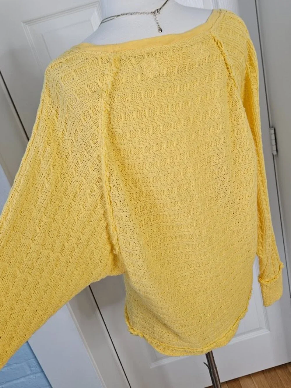 Free People Yellow Knit Sweater Cotton Dolman Sleeve Oversized We The Free Small